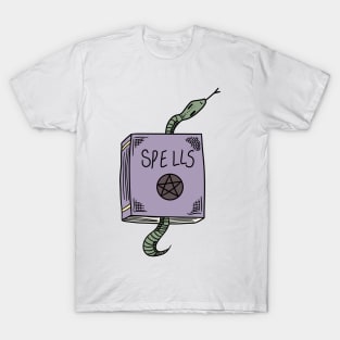 spells book with pentagram and snake crawling from inside T-Shirt